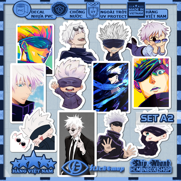 Sticker Hình dán Saturo Gojo - Jujutsu kaisen  - Hàng VN, chất liệu decal nhựa pvc, không thấm nước, dán xe, nón, laptop