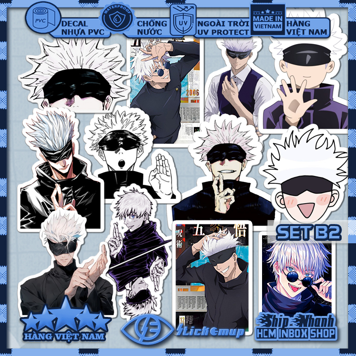 Sticker Hình dán Saturo Gojo - Jujutsu kaisen  - Hàng VN, chất liệu decal nhựa pvc, không thấm nước, dán xe, nón, laptop