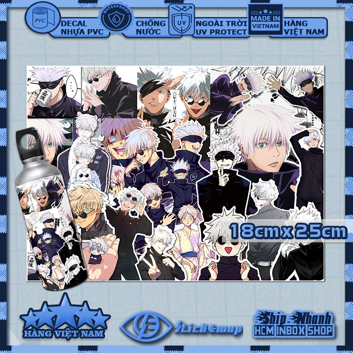 Sticker Hình dán Saturo Gojo - Jujutsu kaisen  - Hàng VN, chất liệu decal nhựa pvc, không thấm nước, dán xe, nón, laptop