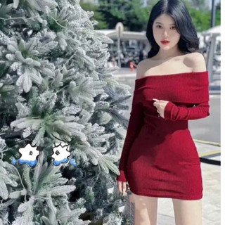 Đầm ôm body rớt vai tay dài cực tôn dáng cho nữ đi chơi dự tiệc sang chảnh đầm giáng sinh noel cực đẹp