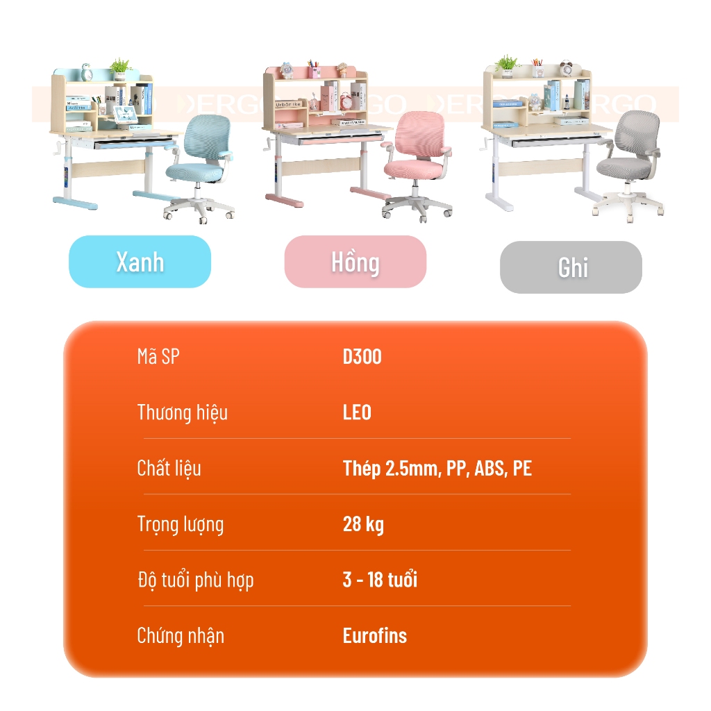 Bộ Bàn Học Sinh Thông Minh Chống Gù Chống Cận Cho Bé DERGO LEO D300 - Neo1