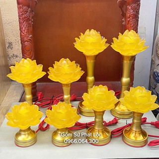 Đèn thờ hoa sen lưu ly 1 bông hoa sen nở, cặp đèn thờ lưu ly hoa sen trưng bàn thờ thần tài
