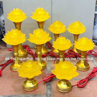 Đèn thờ hoa sen lưu ly 1 bông nở, cặp đèn thờ lưu ly hoa sen