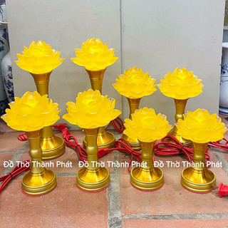 Đèn thờ hoa sen lưu ly bông nở giá 1 cặp, đèn thờ lưu ly trưng bàn thờ thần tài