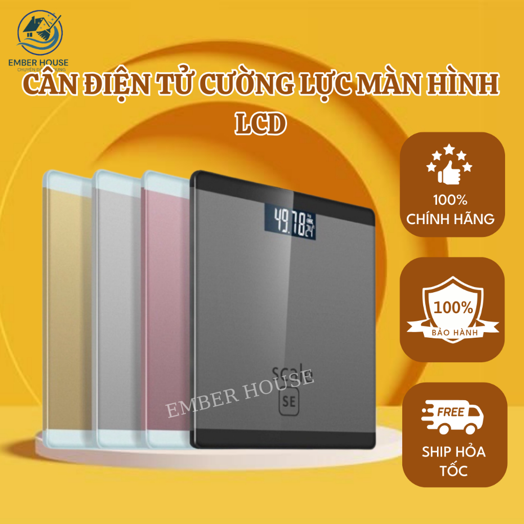 Cân sức khỏe điện tử EMBER  150kg màn hình LCD rõ nét kính cường lực cao cấp thiết kế gọn nhẹ
