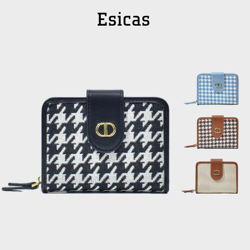 Ví Nữ Ngắn Cầm Tay Esicas Official Vải Canvas Kẻ Caro, Bóp Nữ Đựng Thẻ Có Khóa Kéo Xinh Xắn - V04
