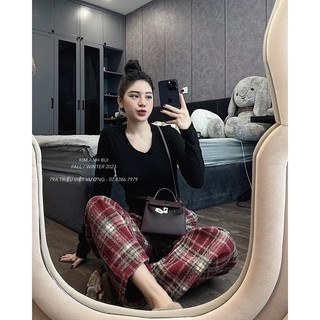 set áo tăm mix quần kẻ dạ