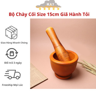 Bộ chày cối kích thước 15cm gỗ lu cao cấp, chất gỗ đặc tốt, bộ chày cối mini giã hành tỏi nhuyễn mịn nhanh gọn