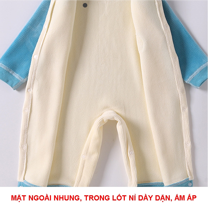 Body nhung lót nỉ Bodysuit liền thân dài tay hàng Quảng Châu xuất Hàn cho bé trai bé gái mặc thu đông SLN09