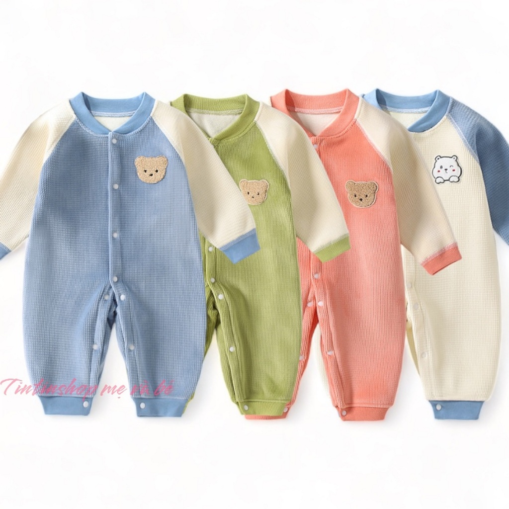 Body nhung lót nỉ Bodysuit liền thân dài tay hàng Quảng Châu xuất Hàn cho bé trai bé gái mặc thu đông SLN09