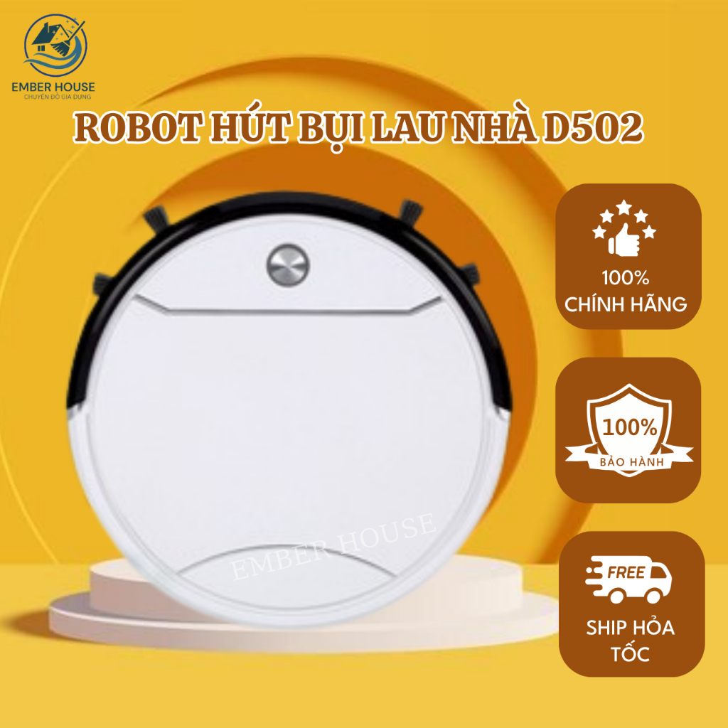 Robot Hút Bụi Lau Nhà Thông Minh D502 - Cảm Biến Chống Rơi - Tự Động Sạc - Sử Dụng APP Điều Khiển Tiếng Việt BH 5 năm