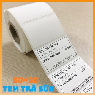 Giấy in tem trà sữa 50x30 decal nhiệt 5x3 dán ly trà sữa 30x50 tem mã vạch 5050