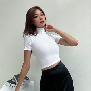Áo thun nữ cổ lọ croptop tay ngắn