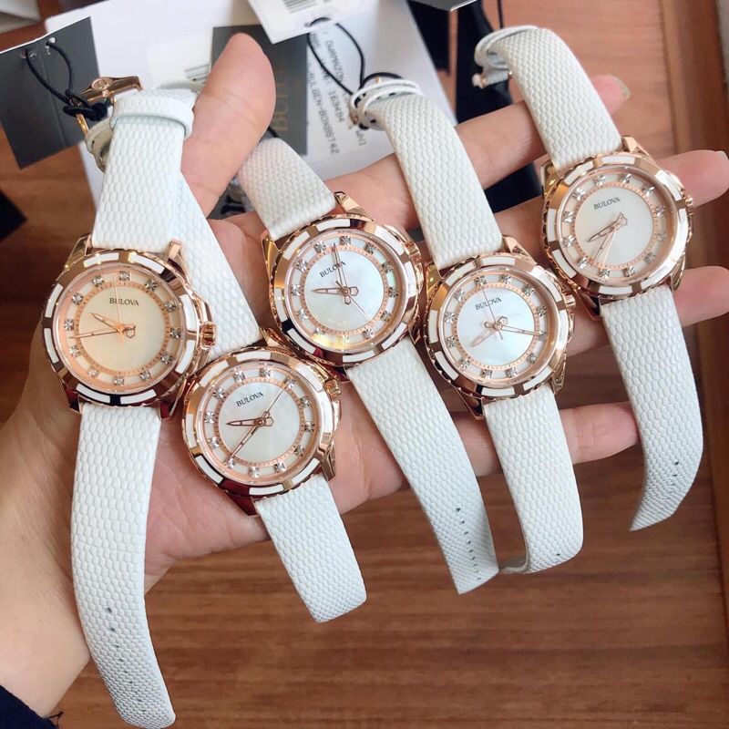 Đồng hồ nữ dây da Bulova 98P119 Diamond