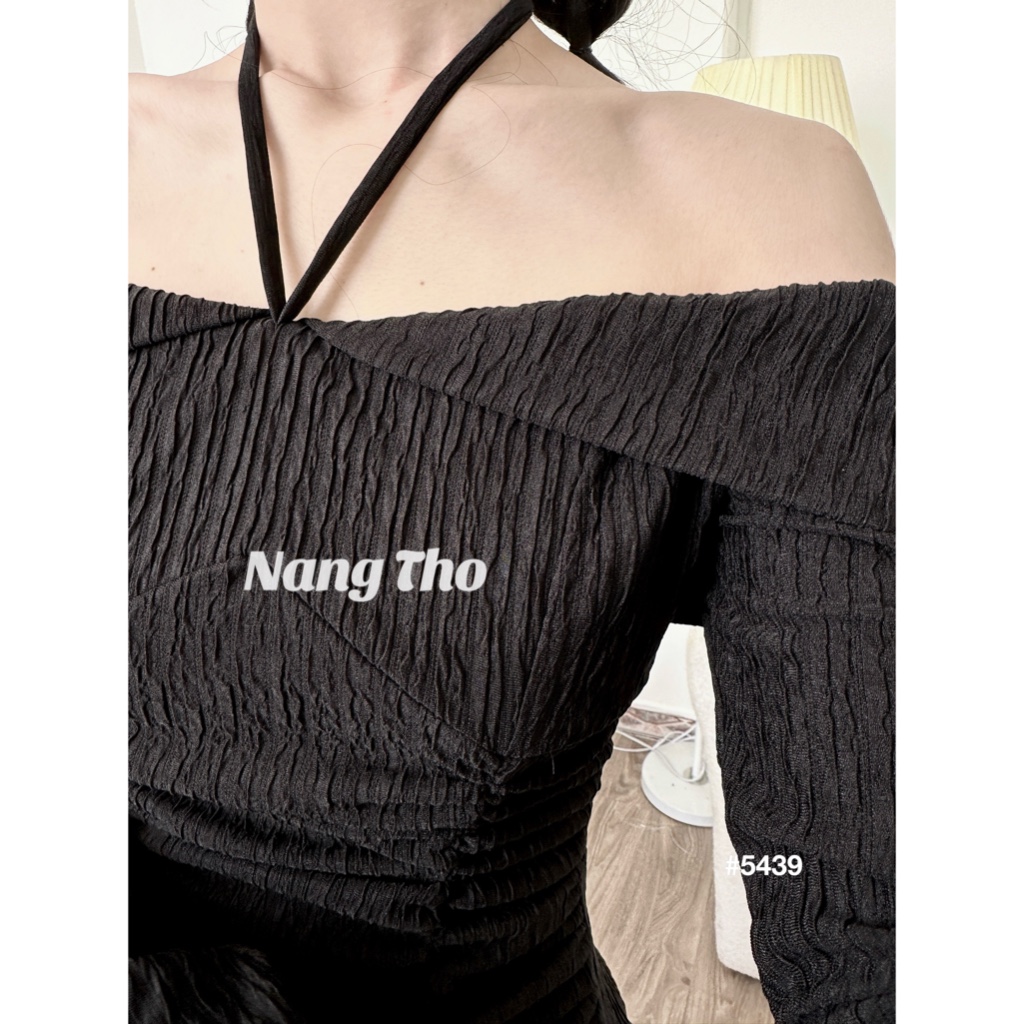 Đầm váy đỏ bẹt vai tay dài rút tà  5439