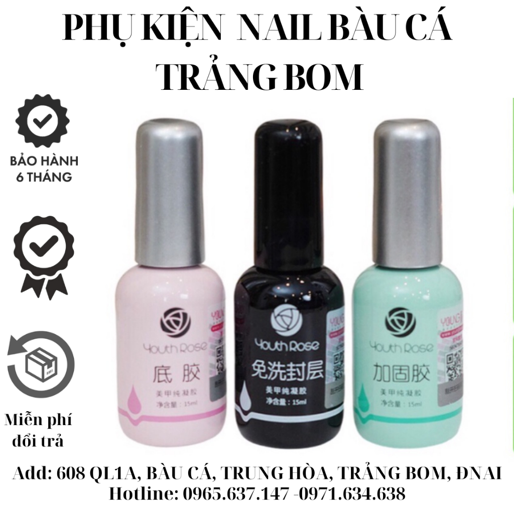 Base Top Hoa Hồng Youth Rose Chính Hãng - Gel Liên Kết, Top Phủ Bóng, Cứng Móng Chuyên Dụng cho dân làm móng
