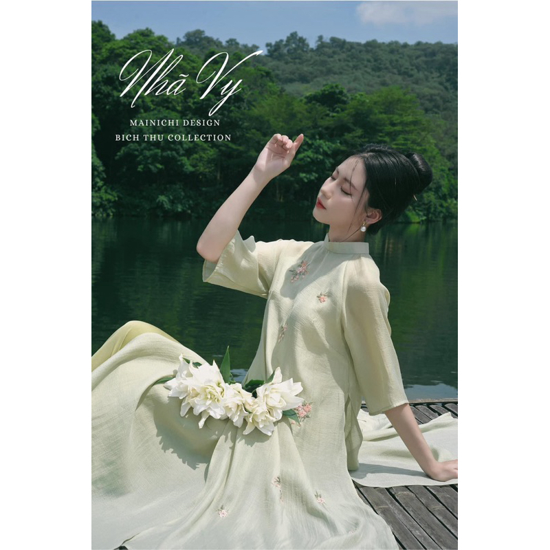 Áo dài xinh xanh bơ