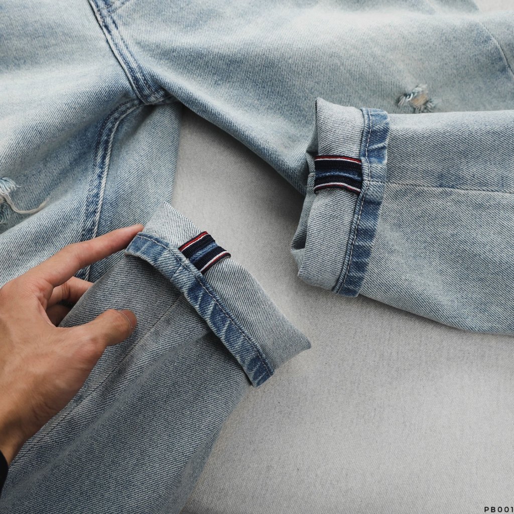 Quần Jean Dài Nam PB Xanh Rách, Form Slim-fit, chất vải co giãn nhẹ, ống 15-18cm Hàng VNXK - PB001
