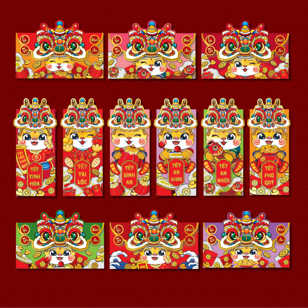10 Set 6 Lì Xì Rồng Hot Trend 2024 Mẫu Rồng Nắp Dọc-Ngang 2D