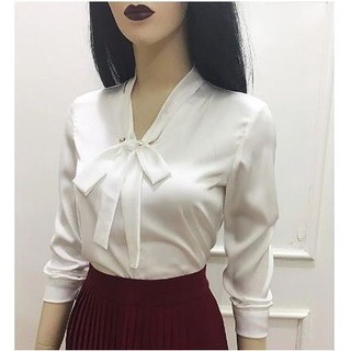 áo sơ mi cổ tim cột nơ