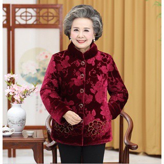 Áo khoác nhung trung niên lót lông bà già MÀMA 80 90 tuổi siêu dày có lớp bông rất ấm áp và nhẹ cho mẹ, bà cao tuổi
