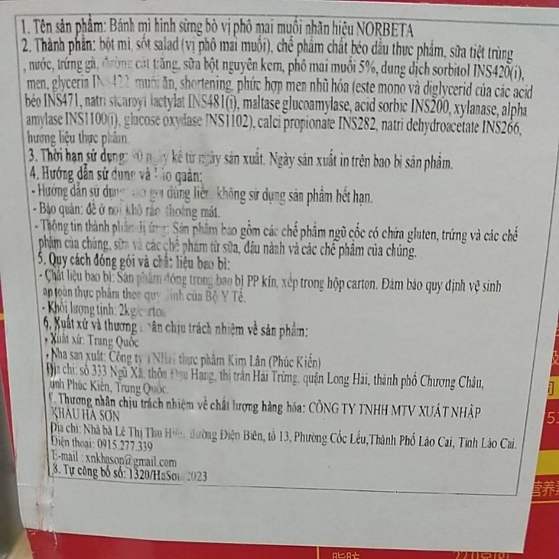 HCM Bánh mì sừng bò vị phô mai muối hiệu Norbeta