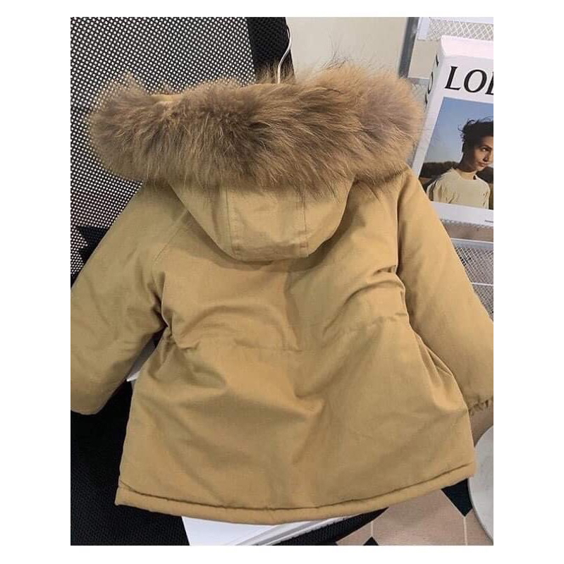 Áo khoác parka lót lông màu nâu be cho bé gái