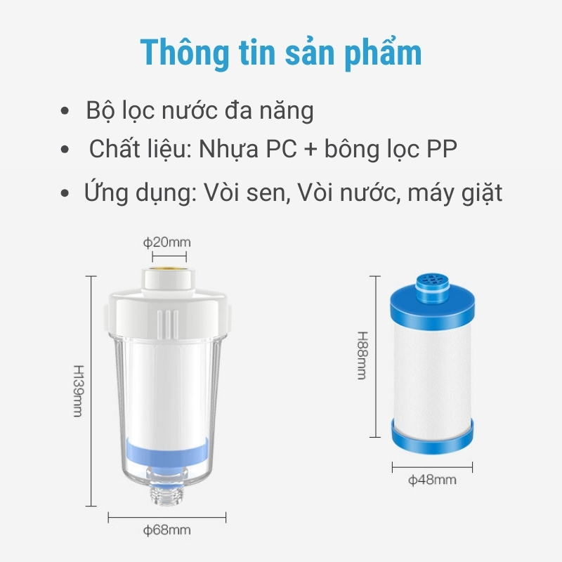 Bộ lọc nước tại vòi đa năng vòi sen, vòi nước, máy giặt thế hệ mới Lumita