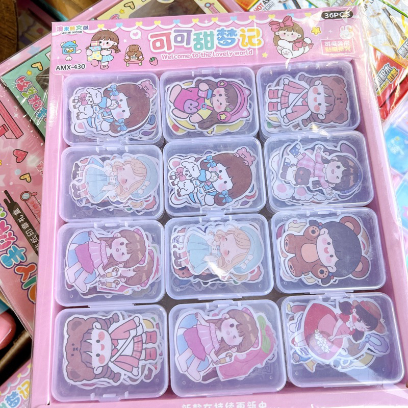Sỉ khay 36 hộp sticker cô bé đáng yêu