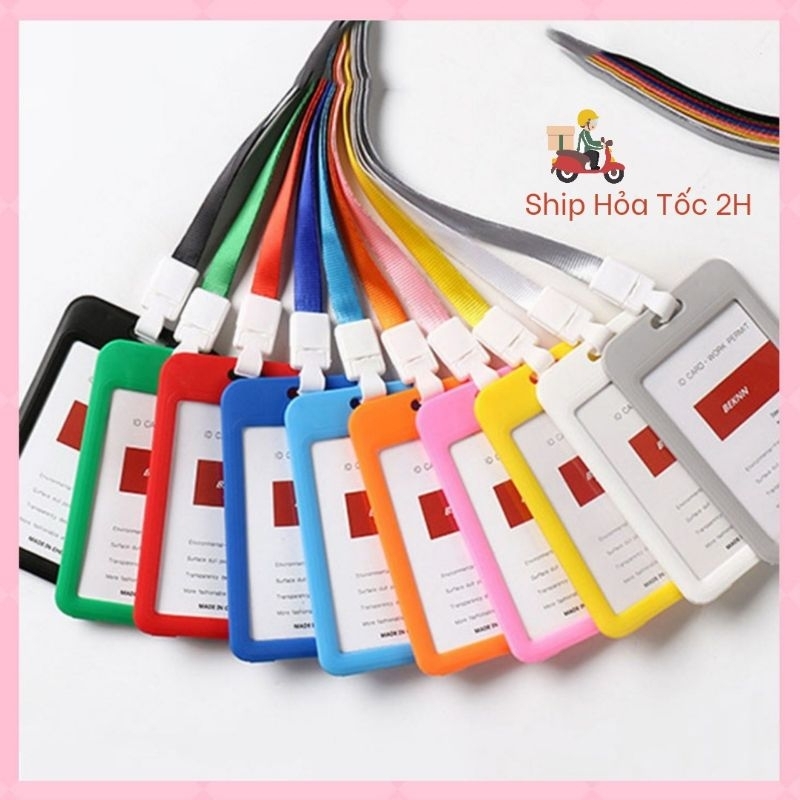 Thẻ đeo sinh viên, bao thẻ, dây đeo thẻ nhân viên kiểu dáng sang trọng nhiều màu sắc dây rộng 1,5 cm, thẻ đứng 7 x 11cm