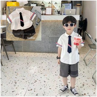 Set áo sơ mi kèm cà vạt công tử cho bé trai phong cách Hàn Quốc