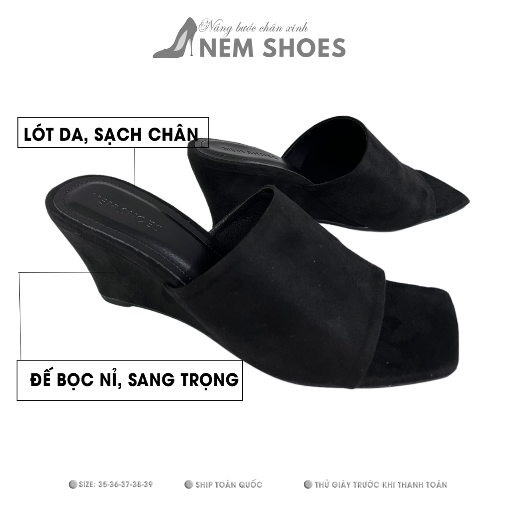 Dép Cao Gót, Guốc Nỉ Đế Xuồng 7cm Có Lót Êm Chân Dễ Đi | Mã Nem 3723 - Bảo Hành 6 Tháng