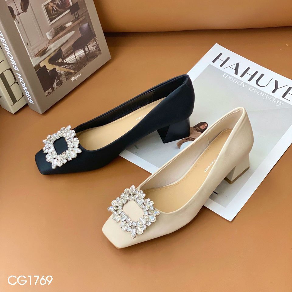 Giày cao gót nữ Hà Huyền Shoes mũi vuông đá ZR vuông GV 5 cm - CG1769