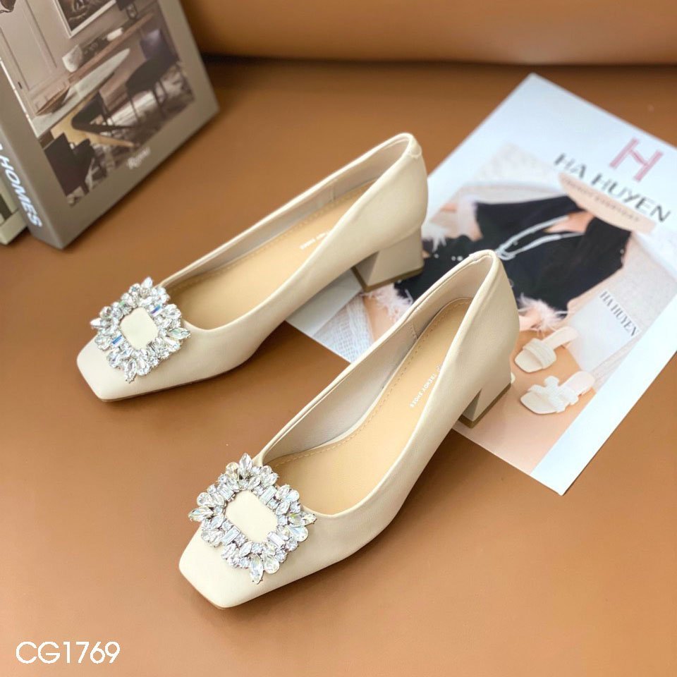 Giày cao gót nữ Hà Huyền Shoes mũi vuông đá ZR vuông GV 5 cm - CG1769
