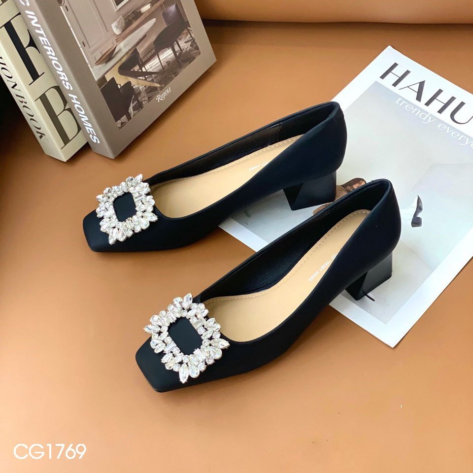 Giày cao gót nữ Hà Huyền Shoes mũi vuông đá ZR vuông GV 5 cm - CG1769
