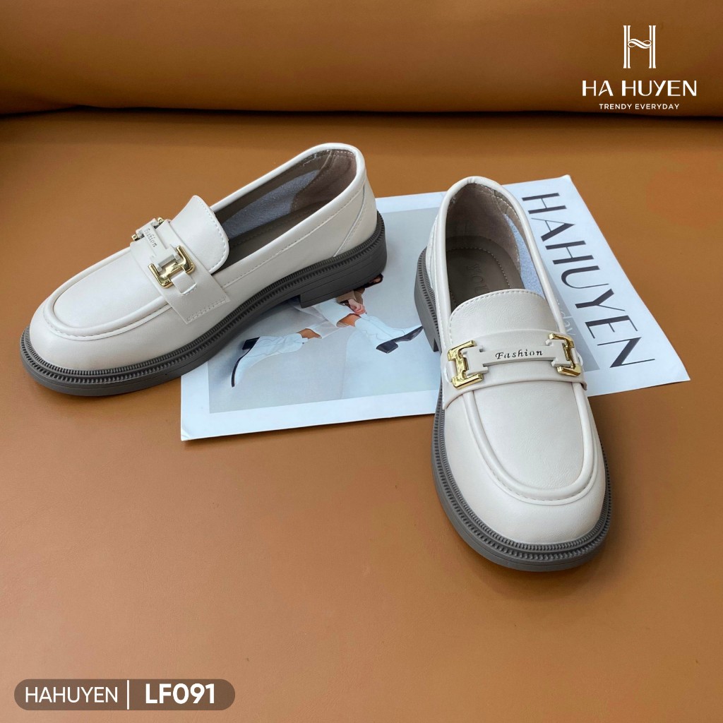 Giày Loafer nữ Hà Huyền Shoes da lì  khoá H Fashion gót vuông 5 phân -LF091