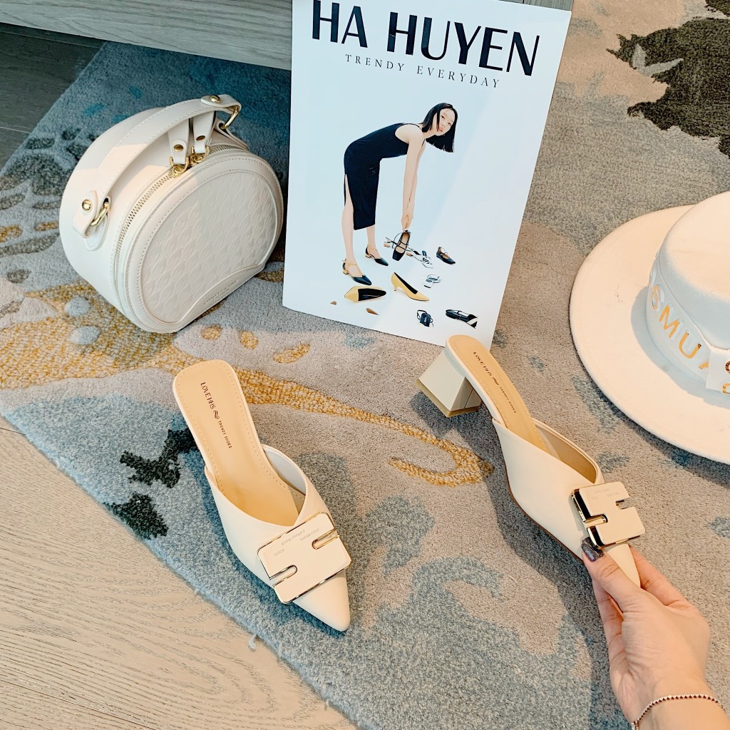 Sục cao gót nữ Hà Huyền Shoes chất da mũi nhọn  gót vuông 5 phân - SU354