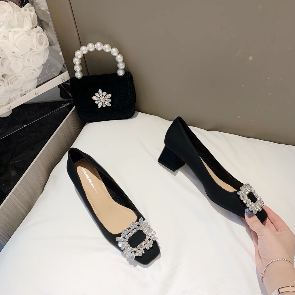 Giày cao gót nữ Hà Huyền Shoes mũi vuông đá ZR vuông GV 5 cm - CG1769