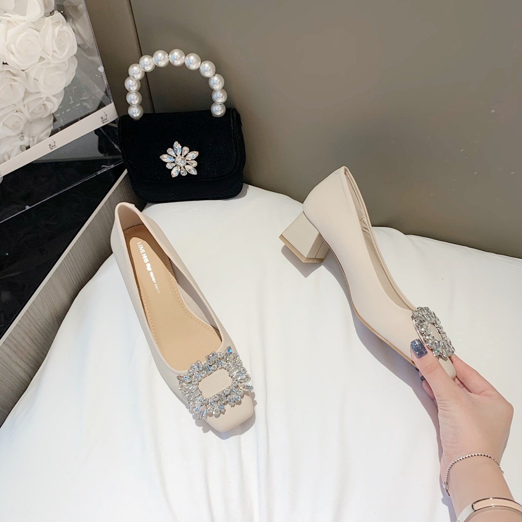 Giày cao gót nữ Hà Huyền Shoes mũi vuông đá ZR vuông GV 5 cm - CG1769