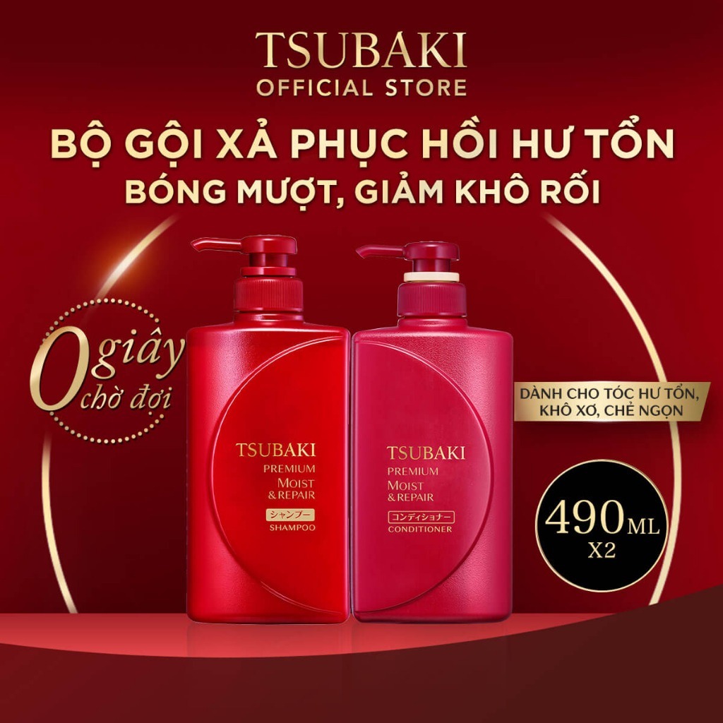 Combo Bộ Đôi Gội Xả / Dầu Gội Tsubaki Premium Repair Tsubaki 490ml/Chai