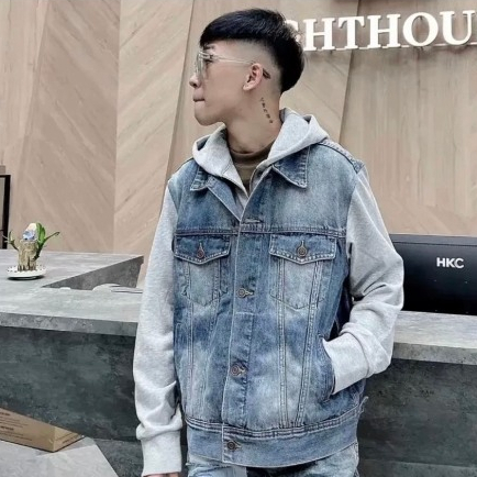 Áo Khoác Jean Có Mũ Trùm Nỉ In Chữ CELINE Form Rộng Unisex X16