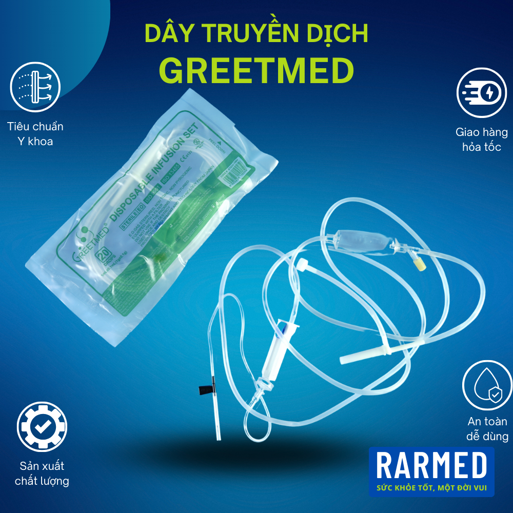 Bộ dây truyền dịch Greetmed khử trùng, có màng lọc - 20 giọt/ml
