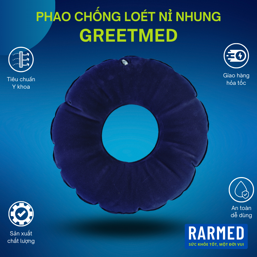 Phao chống loét nỉ hiệu Greetmed siêu mịn, siêu bền 30cm - Có ống van