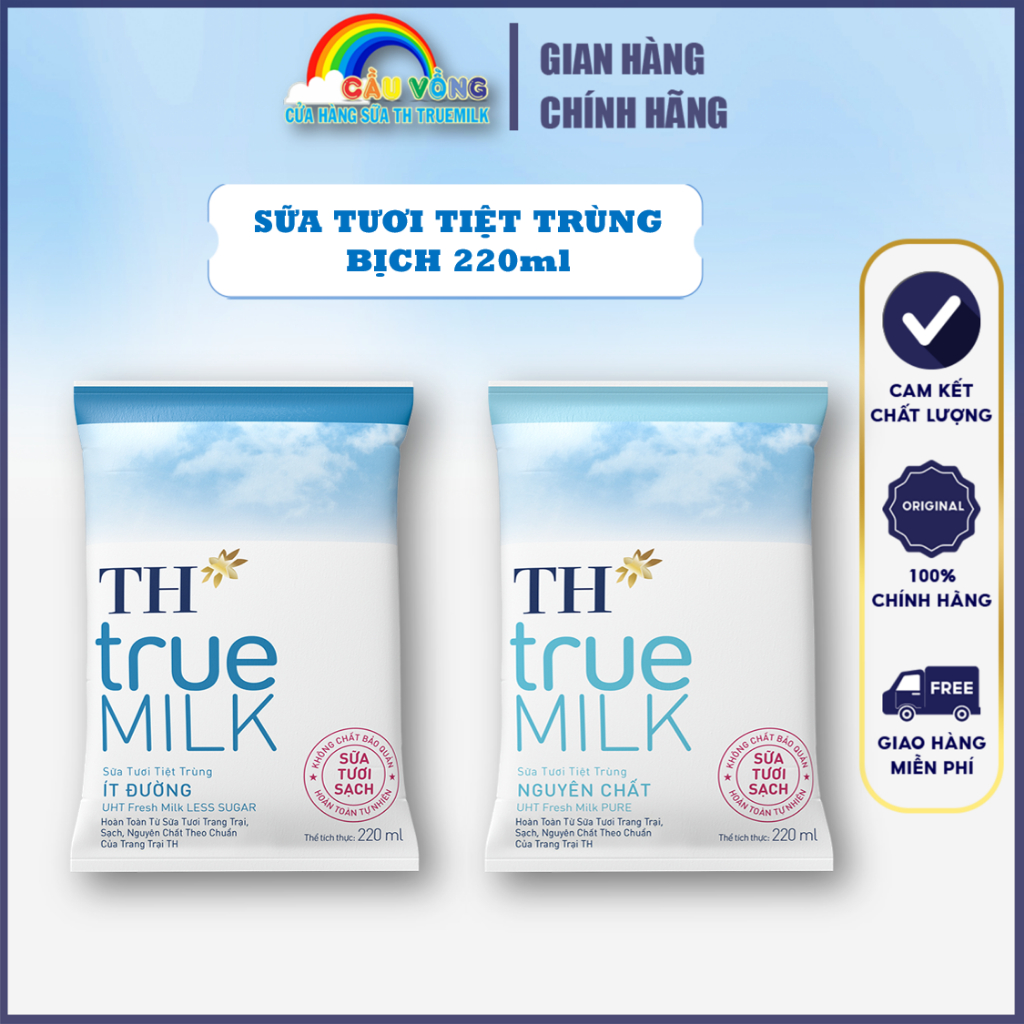 Thùng 48 Bịch Sữa Tươi Tiệt Trùng Nguyên Chất TH true MILK 220 ml