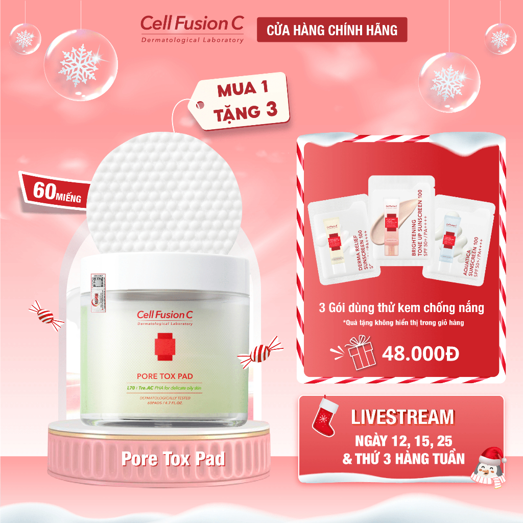 [HSD: 18/08/2024] Cotton Pad Làm Sạch, Cấp Ẩm, Se Khít Lỗ Chân Lông Cell Fusion C Pore Tox Pad (60 miếng)