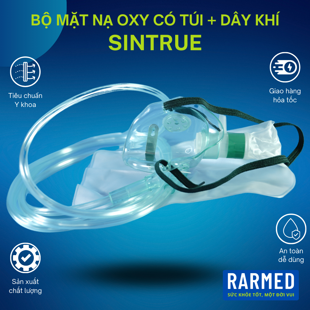 Bộ phụ kiện thở Oxy mặt nạ thở, dây khí, túi oxy hiệu Sintrue - Xanh lá nhạt
