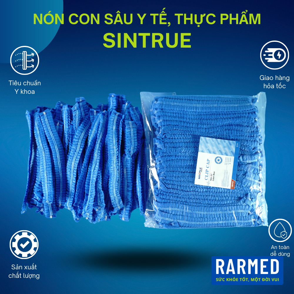 Túi nón con sâu y tế, mũ trùm đầu trong y tế và làm bếp, thực phẩm Sintrue - Gói 50 & 100 cái