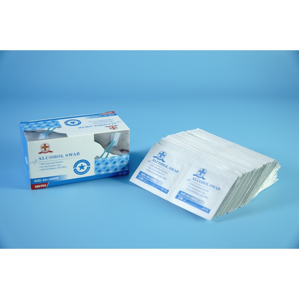 Hộp 100 miếng gạc y tế tẩm cồn Sintrue cao cấp  - Size 65x30mm