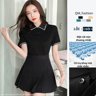 Aó polo cổ kẻ nữ bản 2T vải thun cá sấu co dãn 4 chiều form ôm,ngắn tay cổ dệt vi tính sắc nét, áo cộc tay mặc, dạo phố