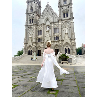 maxi trễ vai nơ lưng tơ